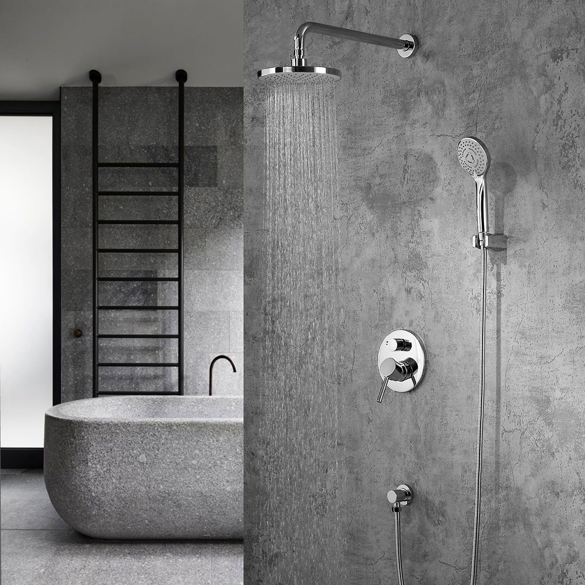 Brewst Wall Mounted Rain Shower Head & Handshower Set In Polished Chrome Valve Included
