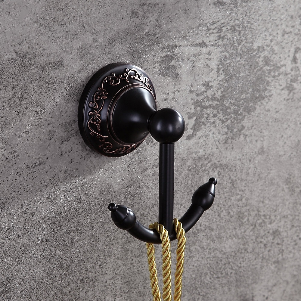 Image of Bella Retro Solid Brass Wall Mounted Double Robe Hook Antique Black