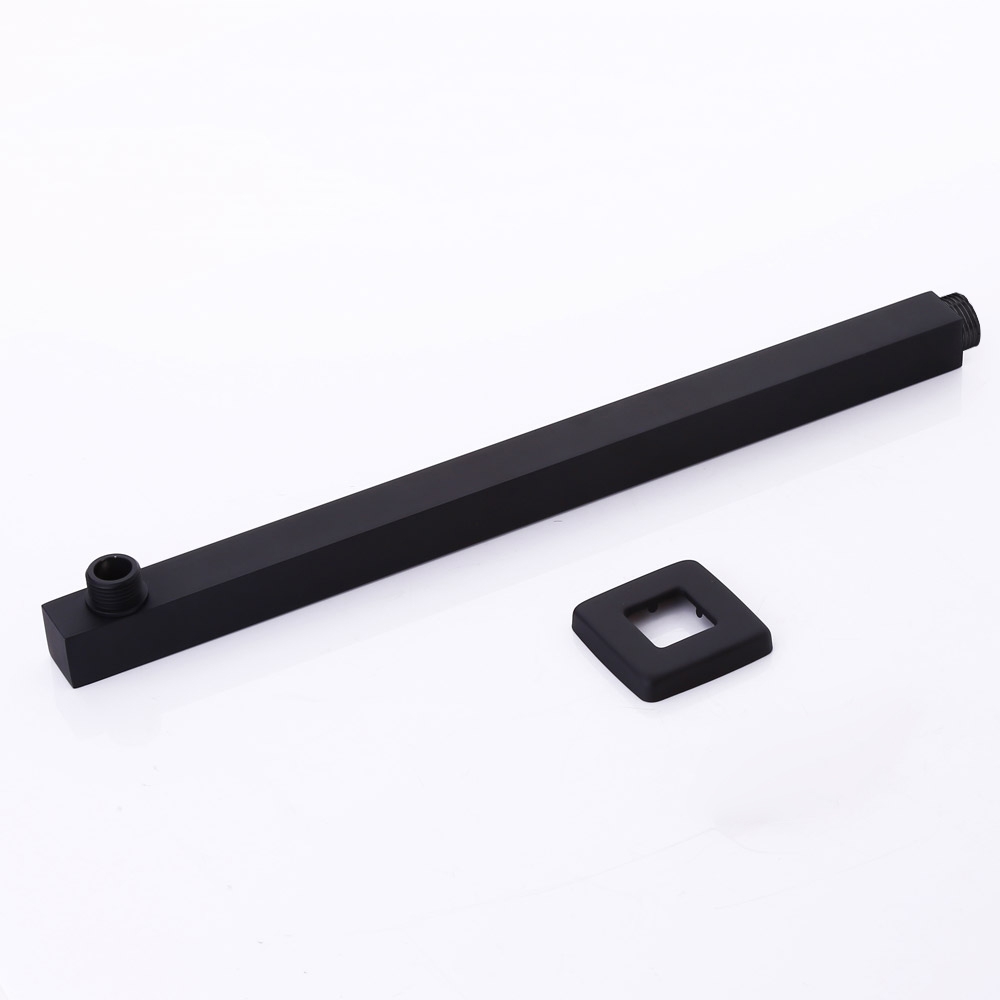 Wall Mounted 16-Inch Solid Brass Square Shower Arm in Matte Black