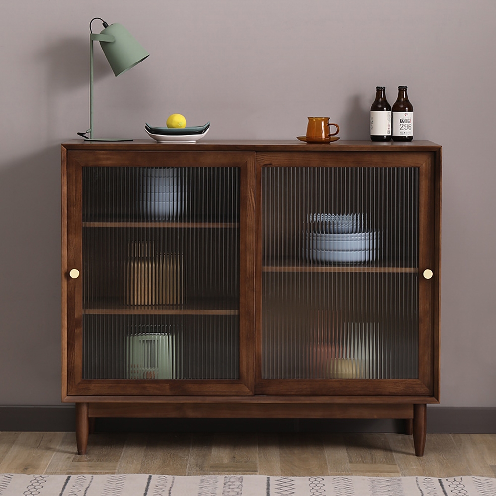 1100mm Walnut Sideboard Cabinet with Sliding Door & Adjustable Shelves ...