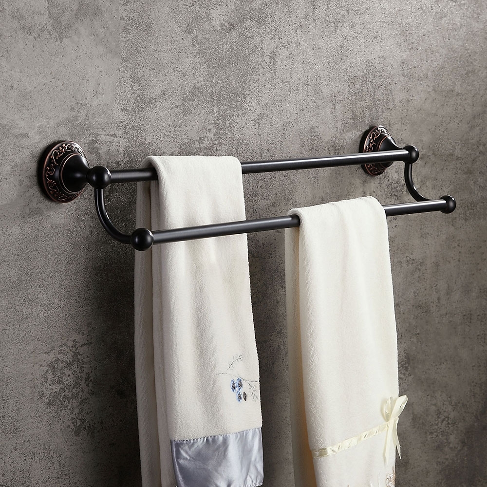 Image of Bella Elegant 24" Antique Black Wall Mounted Double Towel Bar for Bathroom Solid Brass