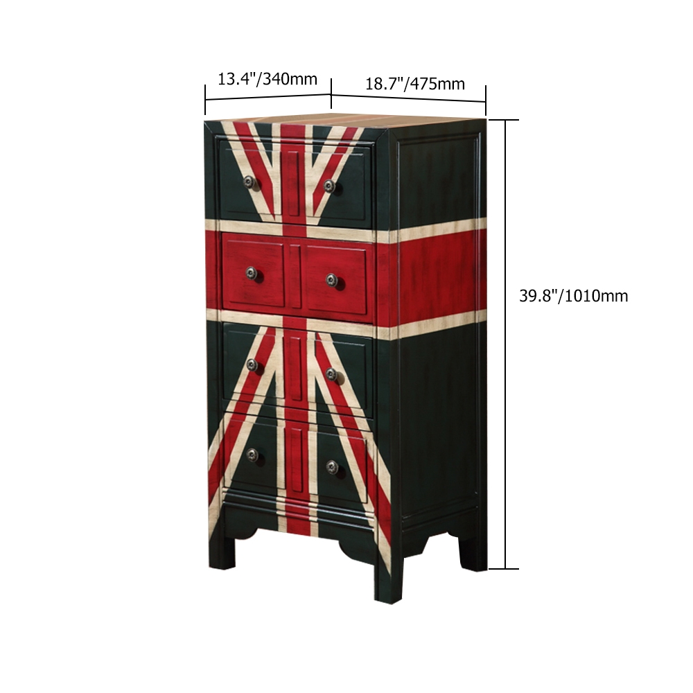 Vintage Tall Cabinet Distressed Accent Chest with 4 Drawers Black&Red 39" in Height