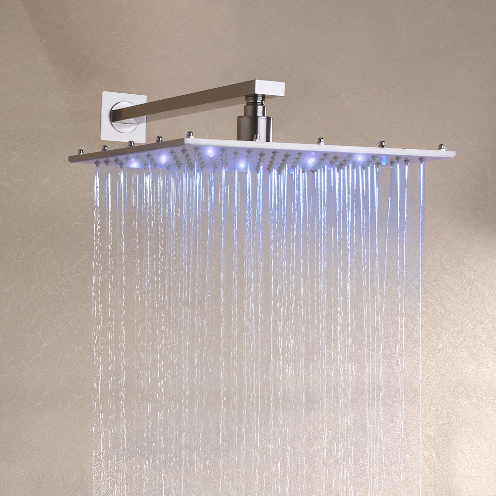 Luxurious LED 20 Inches Thermostatic Square Wall Mount Rain Shower