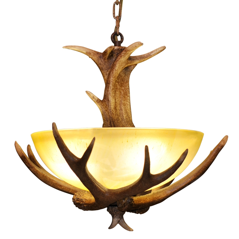 

Faux Antler 3 Lights Foyer Pendant Light with Frosted Glass Bowl Shade