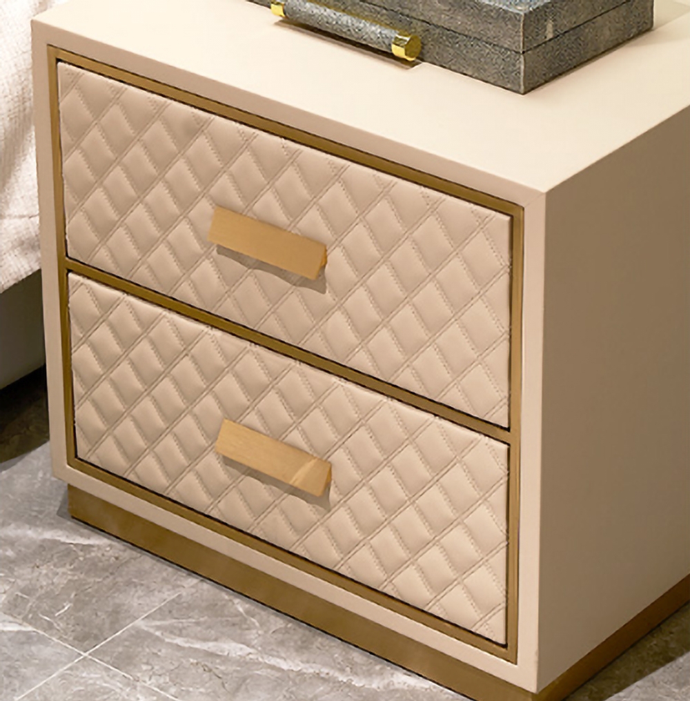 Modern Stylish White Nightstand PU Leather Upholstered Bedside Table with 2 Drawers