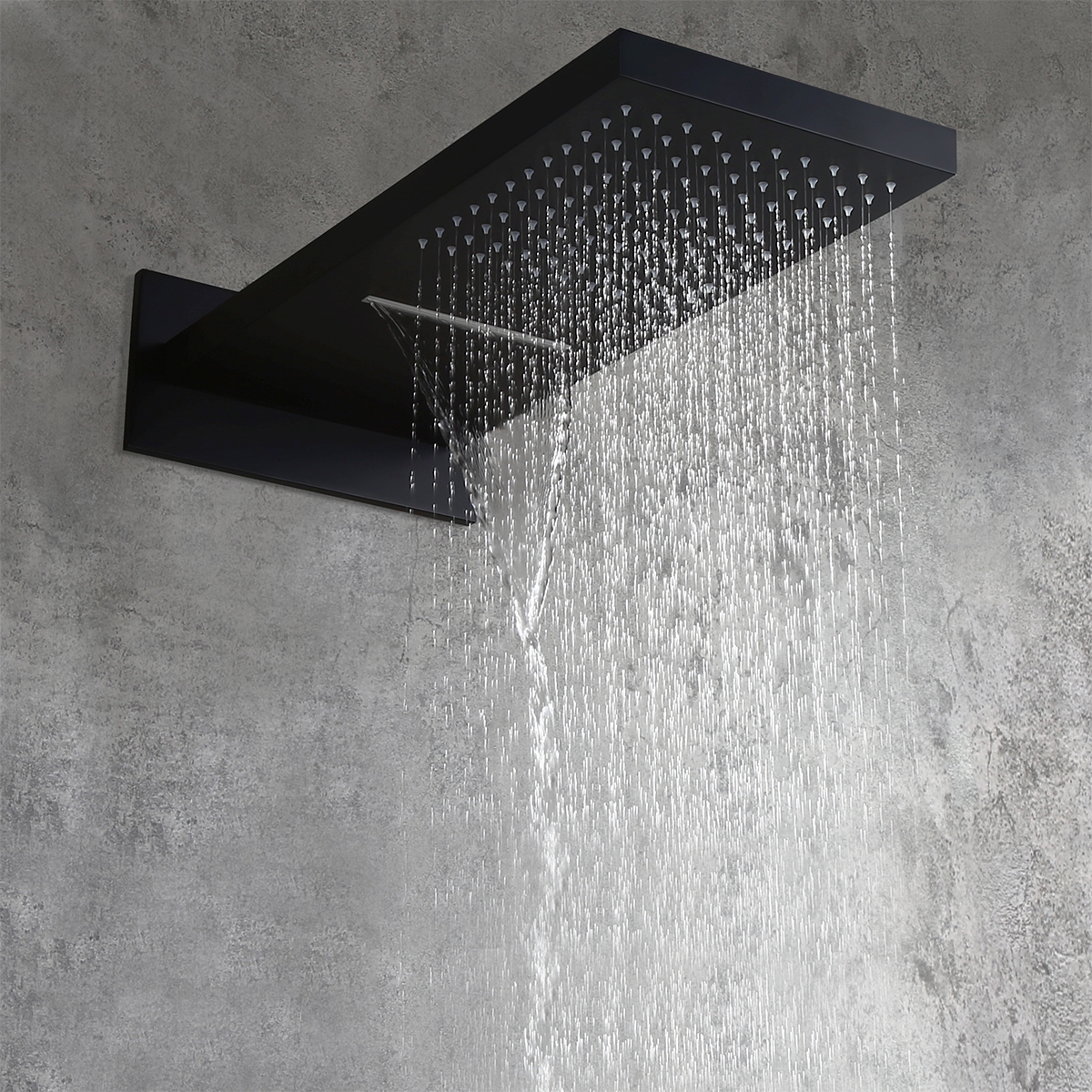 Modern Minimalist Wall Mounted 2-function Rainfall & Waterfall Shower Head Matte Black