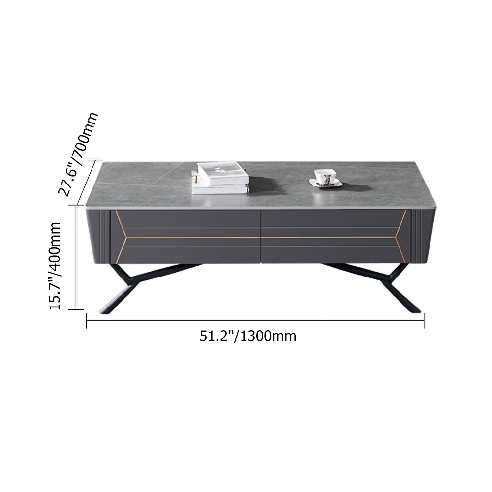 1300mm Rectangular Grey Faux Marble Top Coffee Table with Storage 4 Drawers Metal Black