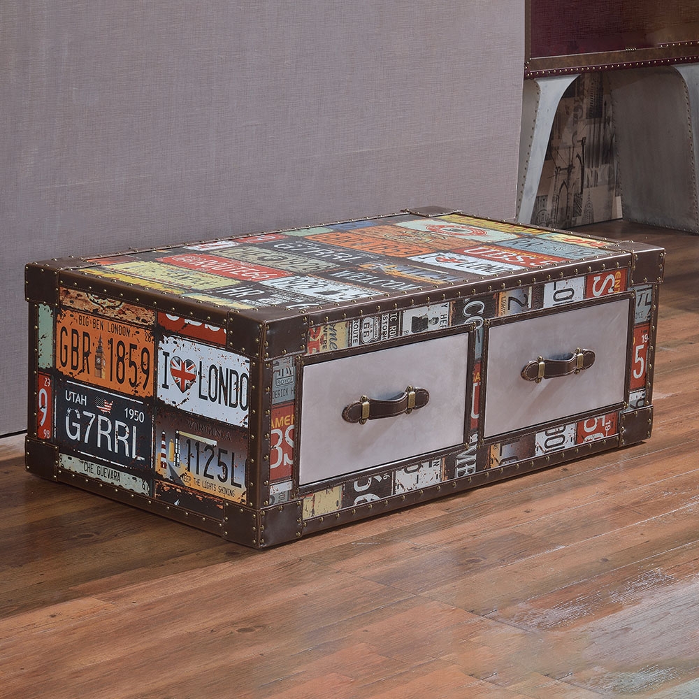 Retro Style Coffee Table with Drawers Rectangular Accent TableHomary