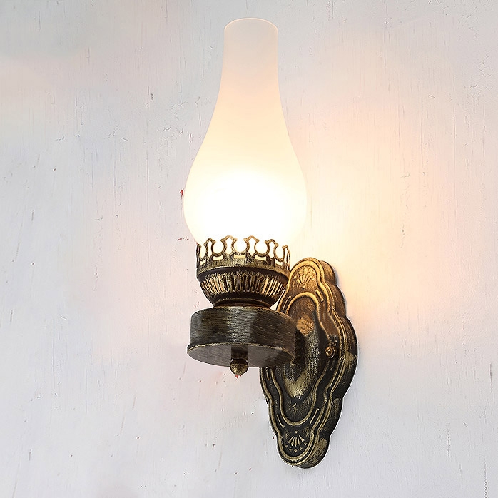 Thea Rustic Nostalgic Antique Brass Kerosene Lamp Metal Wall Light Fixture 1-Light with Glass Shade