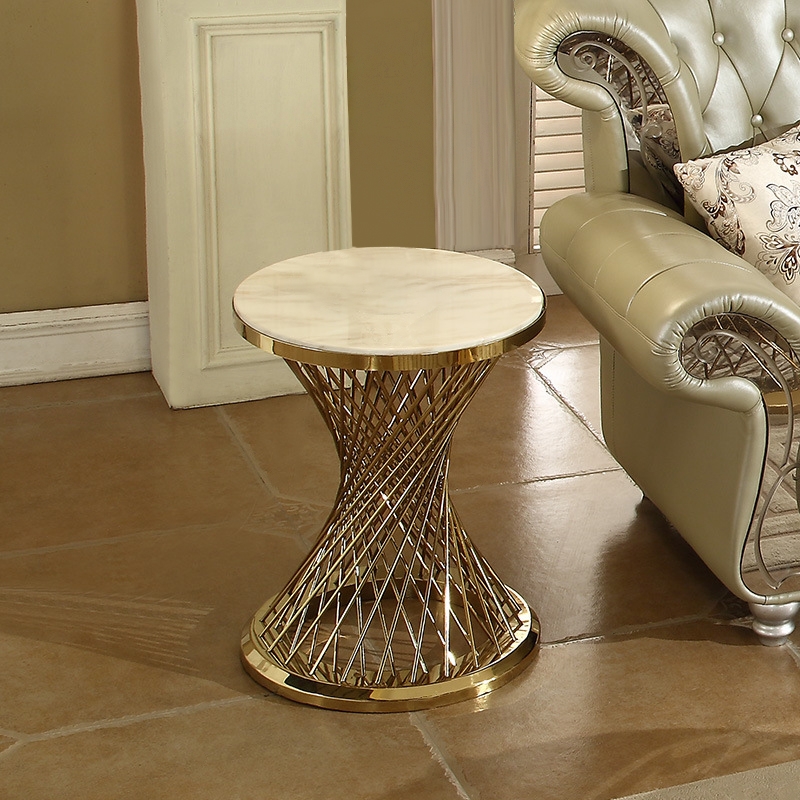 

Modern Round Faux Marble End Table Spiral-Shaped Side Table Stainless Steel in Gold