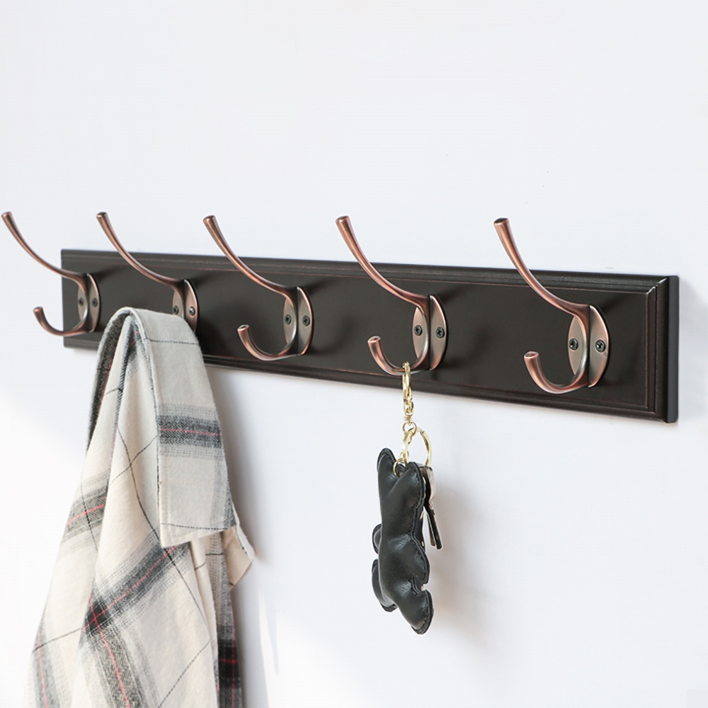 24" Wall Mounted Coat Rack With 5 Double Hooks Wood & Metal