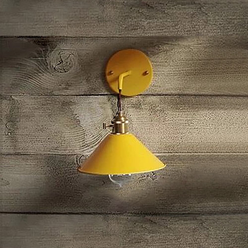 Minimalist Industrial Single Light Saucer Shade Metal Hanging Indoor Wall Sconce in Yellow