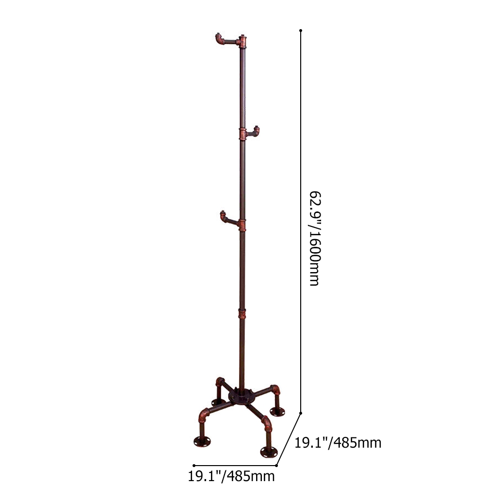 62" Industrial Coat Rack in Distressed Red Bronze