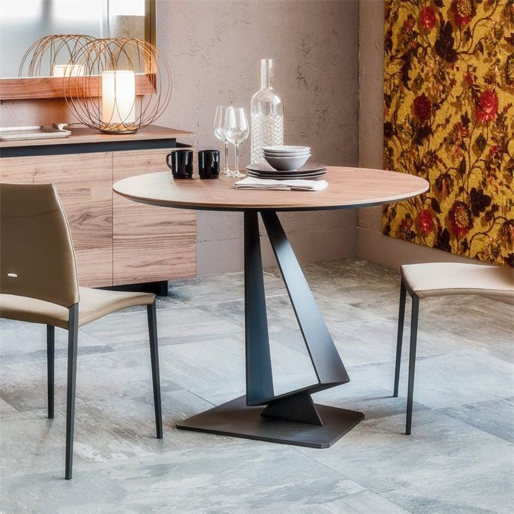 

Modern Round Side Table with Wooden Top End Table Metal Base