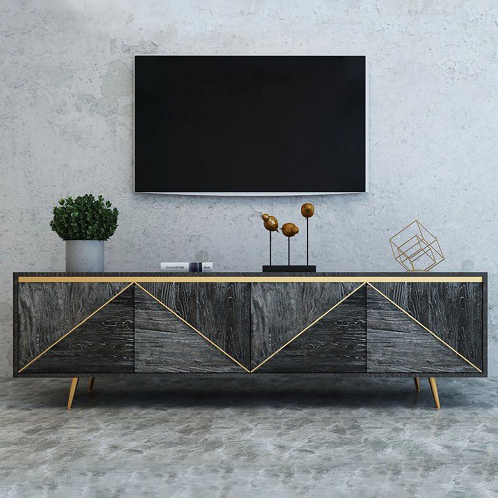 Spaint Grey and Gold Modern TV Stand with 4 Doors for TVs up to 1905mm