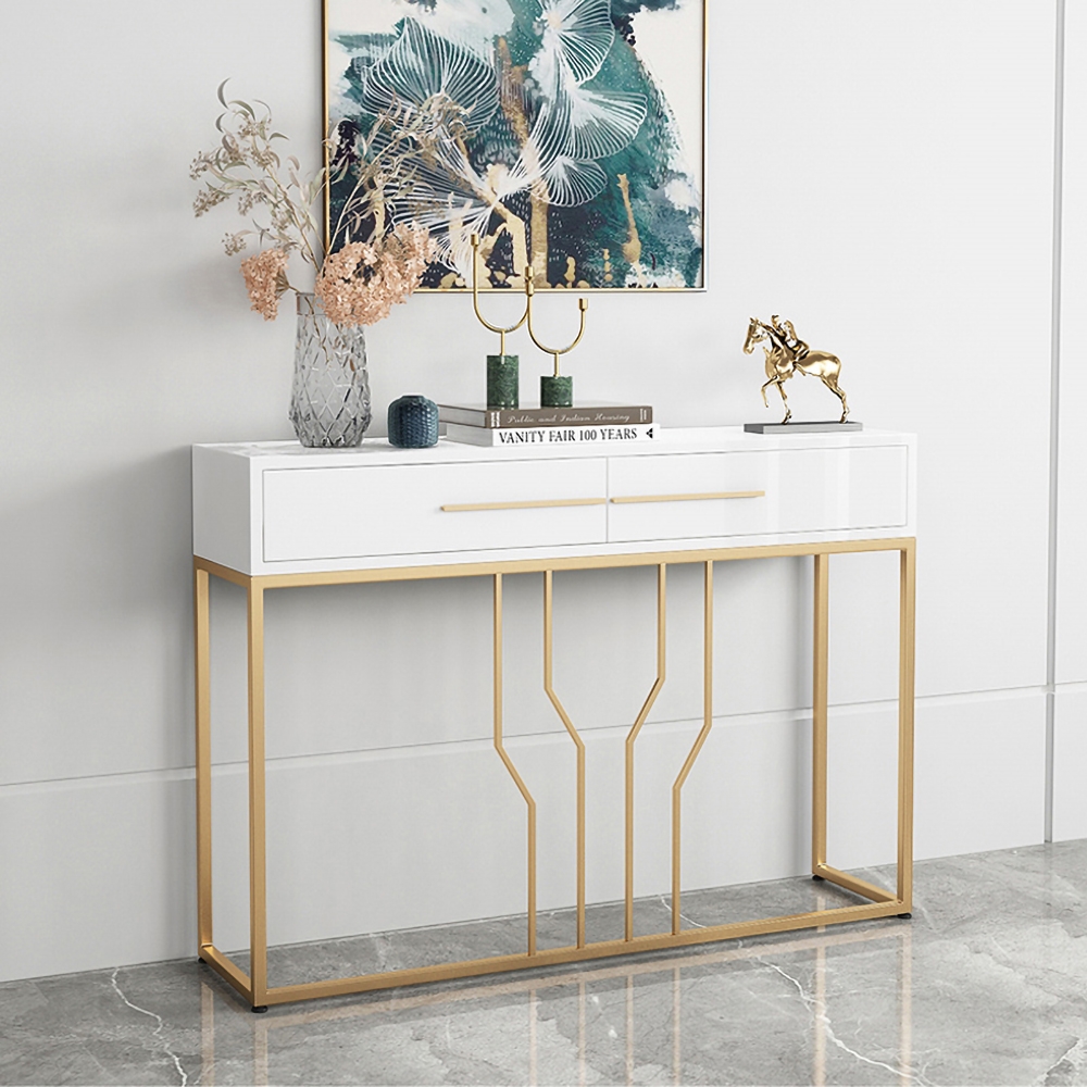 A weathered console table
