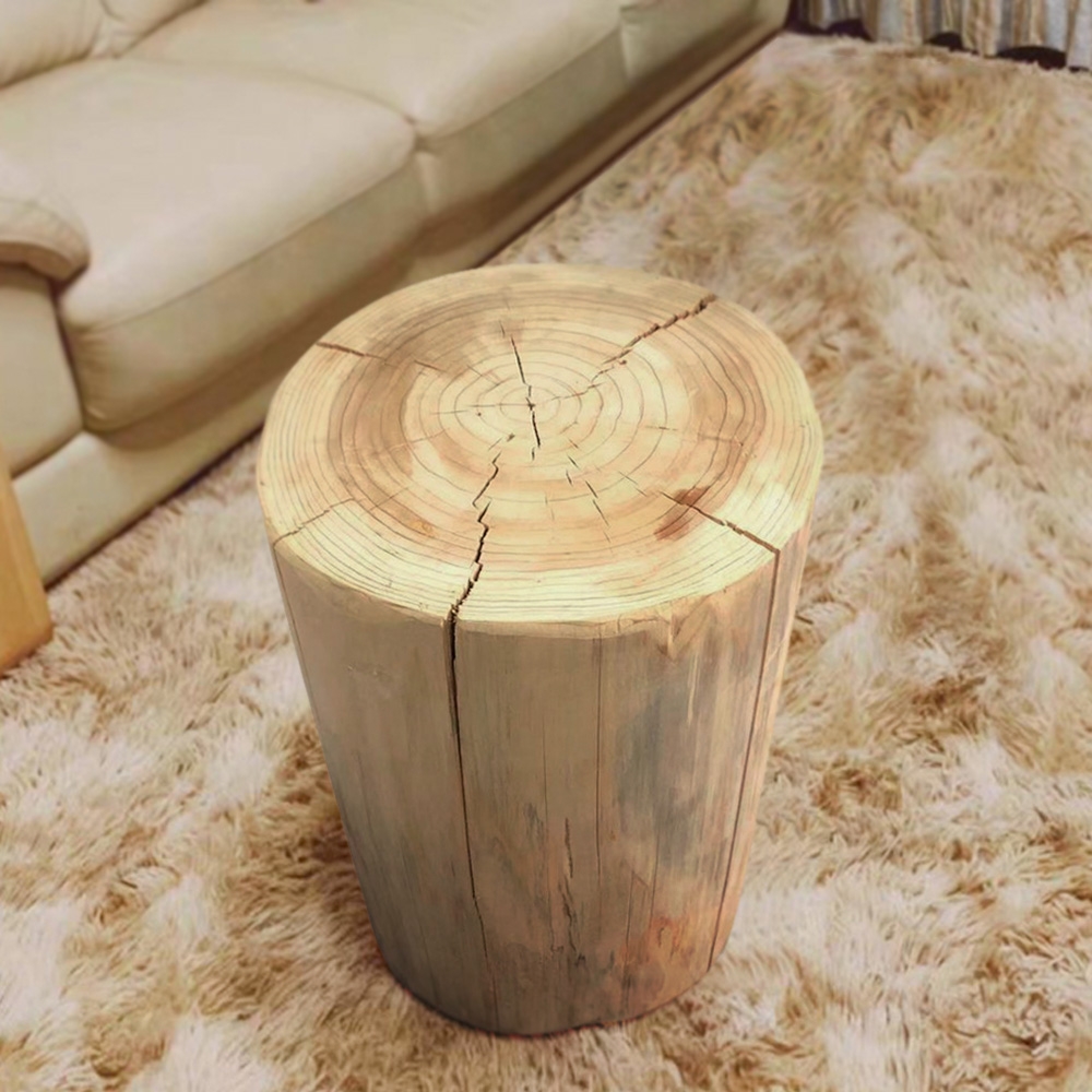 Farmhouse Wood Side Table Round End Table Pine Wood in Natural-Homary