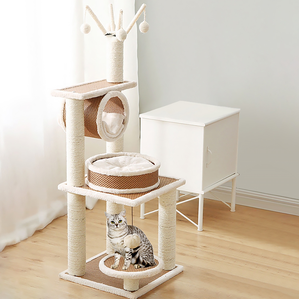 47.2" Square Cat Tree Tower And Perch With Sisal Posts Cat Tunnel