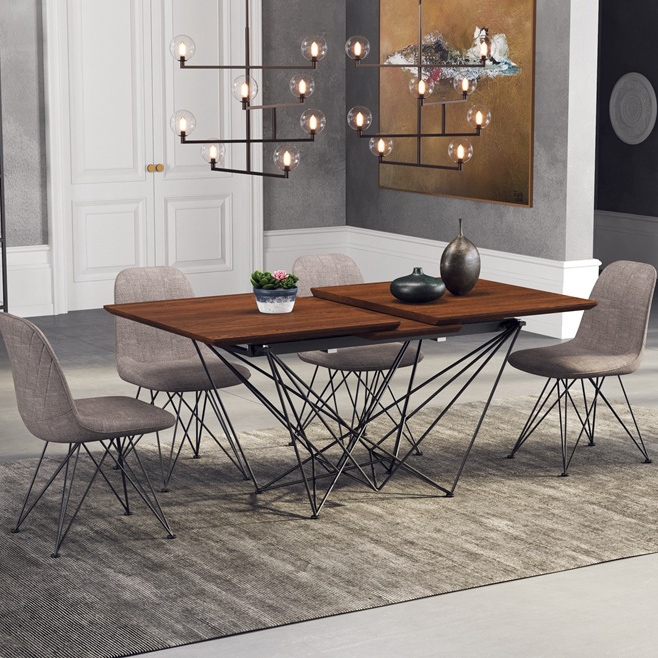 Modern MidCentury Rectangular Extendable Dining Table Walnut Wood
