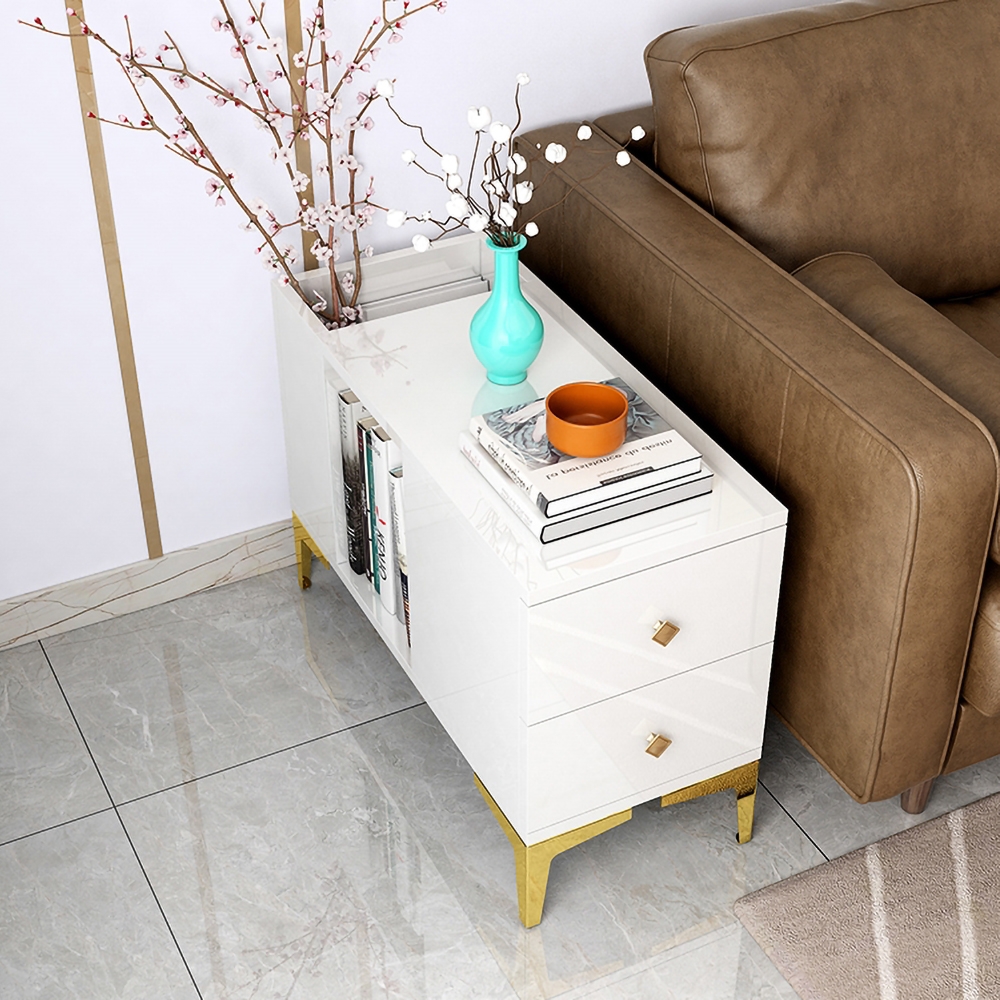 Black End Table with Storage Side Table Metal