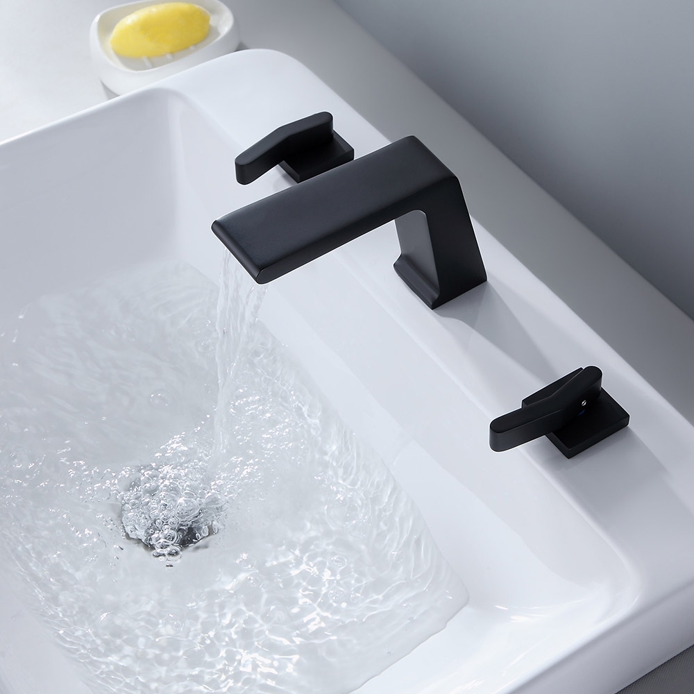 Rosa Contemporary Matte Black Waterfall Double-Handle Widespread Sink Faucet Solid Brass