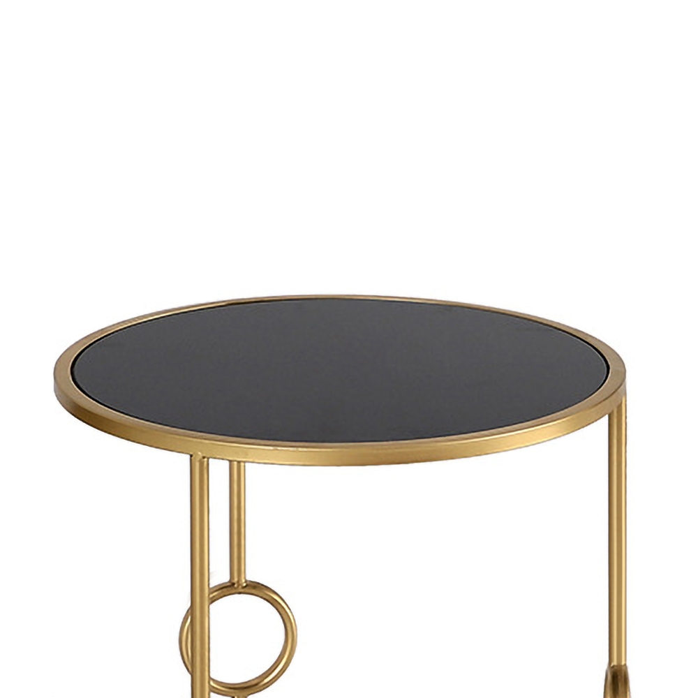 Set of 3 Modern End Table Glass Top Side Table Metal in Gold