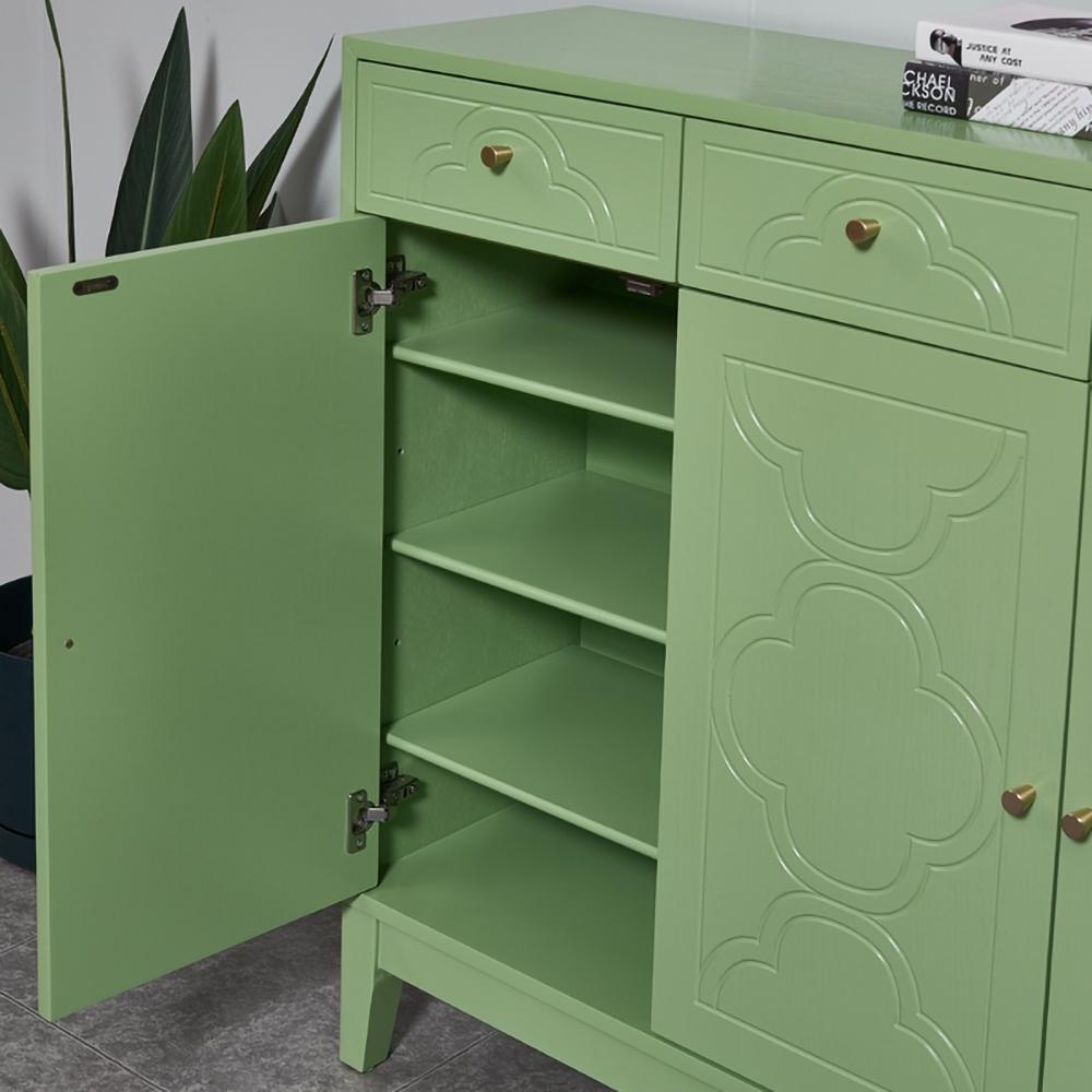 Modern Green Shoe Cabinet Shoe Organizer with 3 Doors & 3 Drawers & 6 Adjustable Shelves