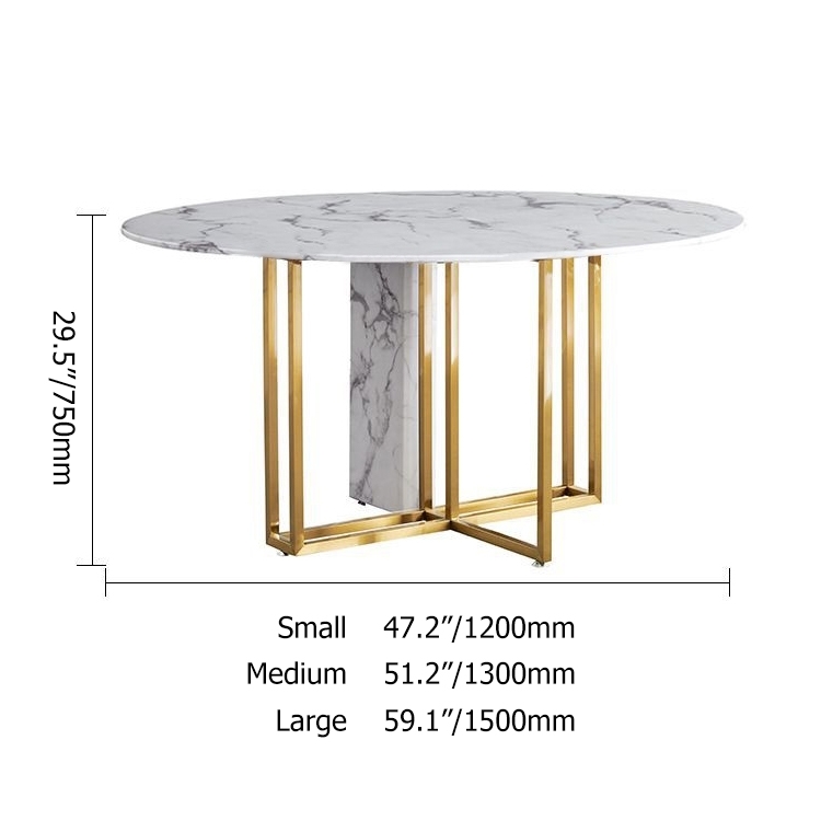 Modern Luxury 51" Round Dining Table with Faux Marble Top & Metal Base