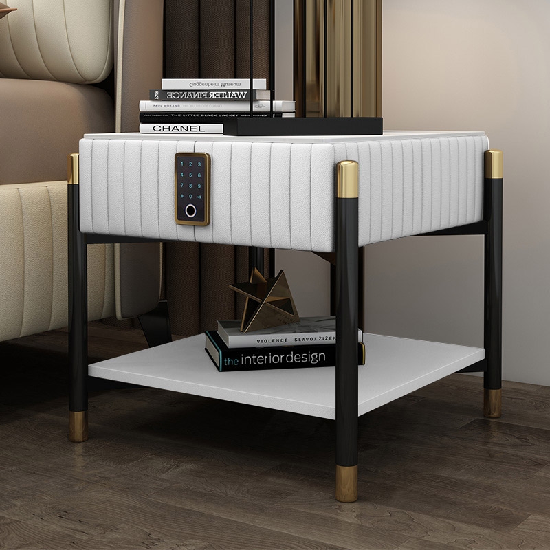 

White Upholstered Bedside Table 1-Drawer Nightstands with Electronic Lock Style A