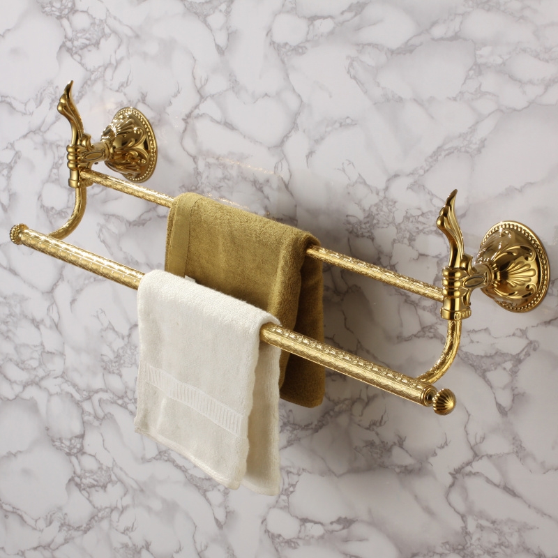 Atre Splendid 26 Inch Wall-mount Bathroom Decor Double Towel Bar Solid Brass In Gold