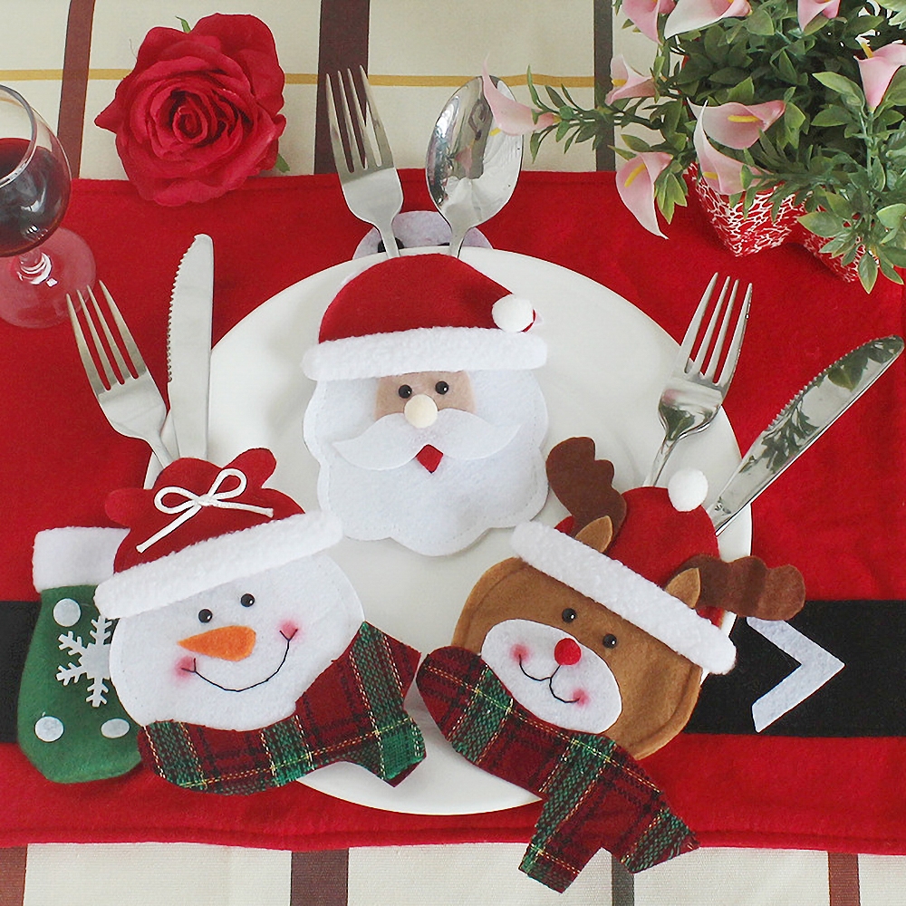 Christmas 3 Pieces Cutlery Pockets Tableware Decoration C