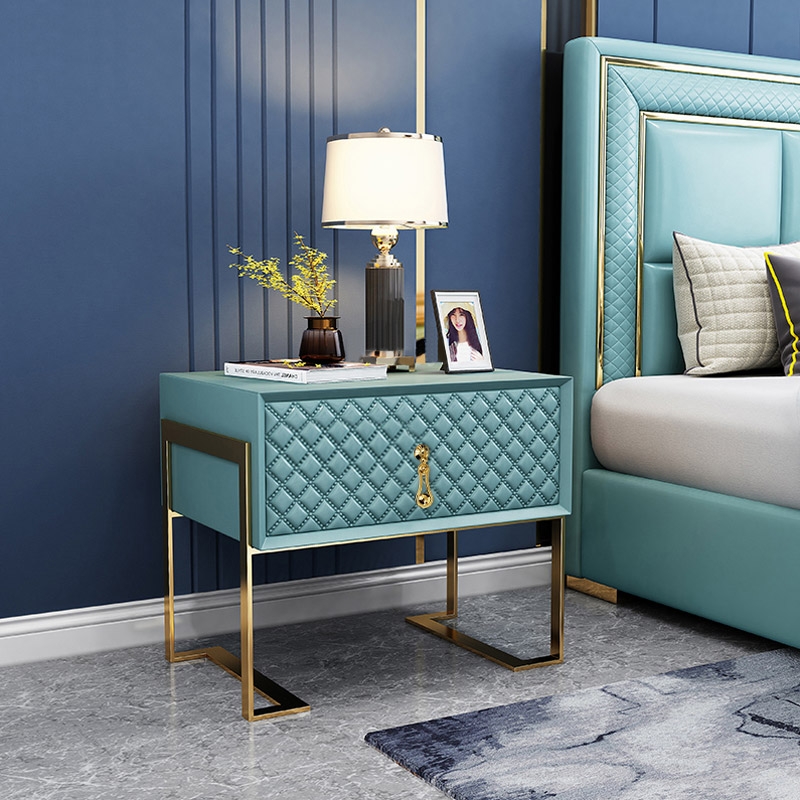 

21.3" Modern Faux Leather Wooden Nightstand with Drawer in Green