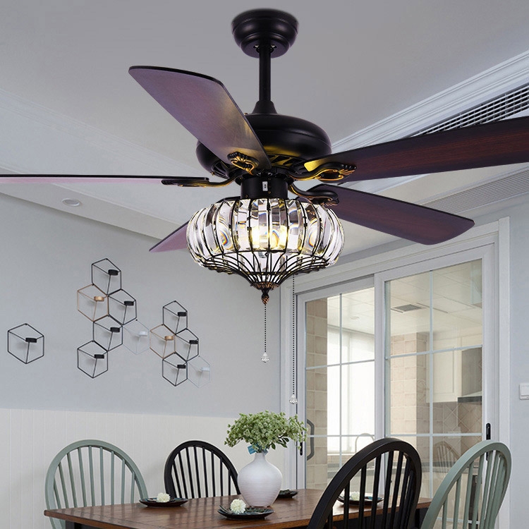 52" Black Metal Ceiling Fan With Lights 5-blade Ceiling Fans Pull Chains Light Kit Included