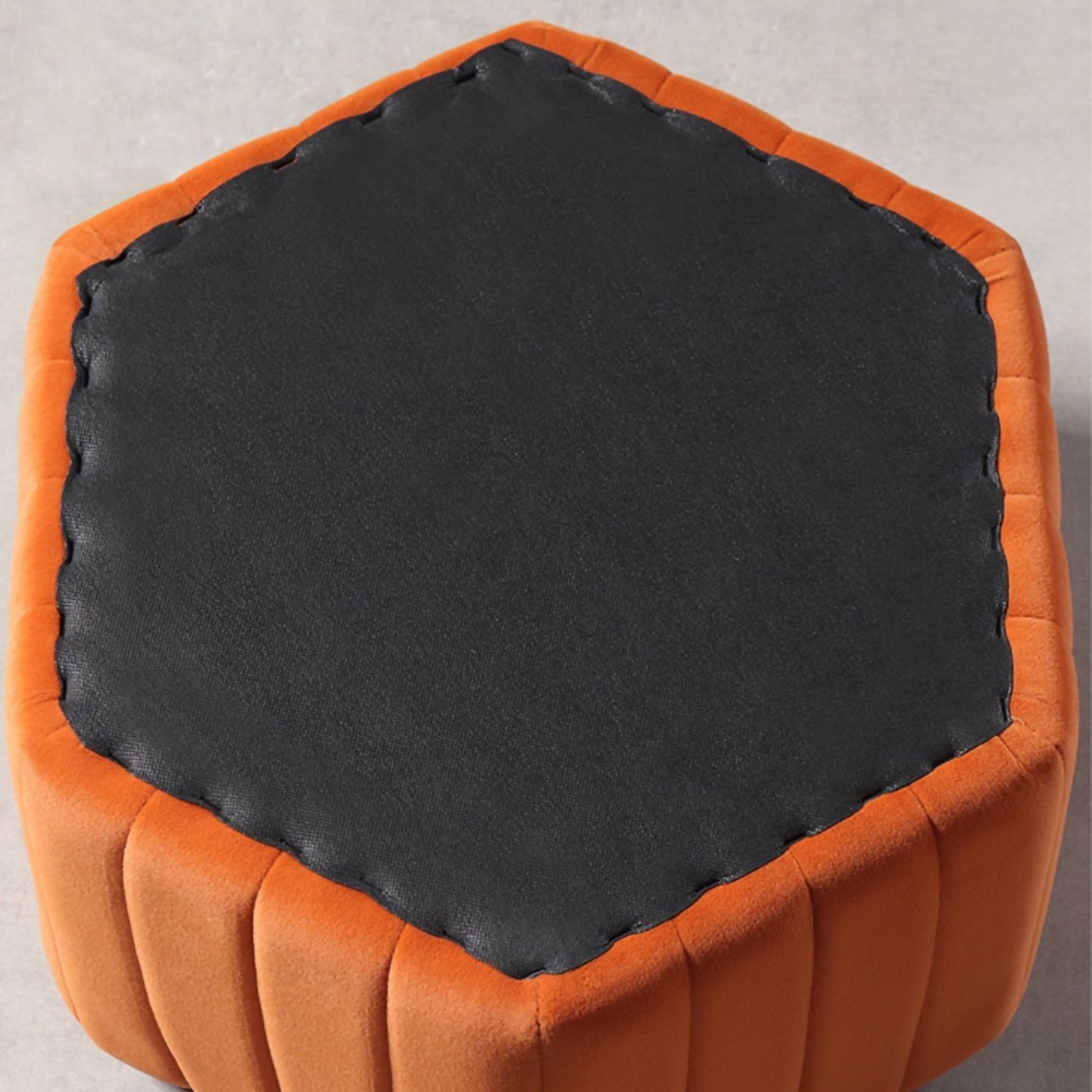 Pouf ottoman hexagonal en velours de 470 mm de large en orange