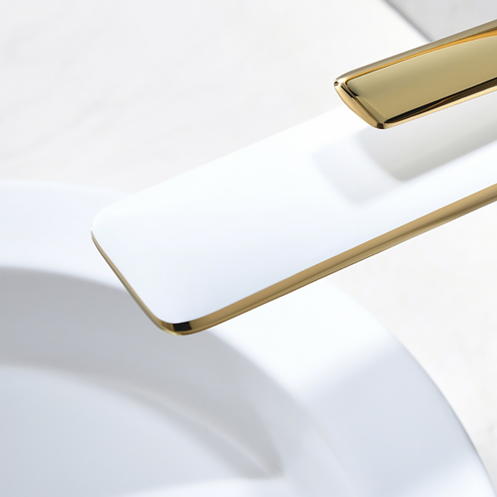 Modern White and Gold Single Hole Single Handle Brass Vessel Bathroom Sink Faucet