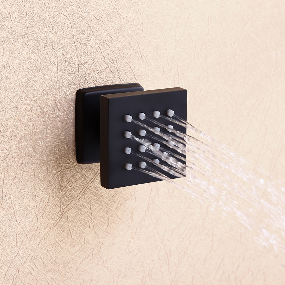 

Single Function Square Wall Mounted Adjustable 16-Nozzle Body Spray Shower Jet in Matte Black