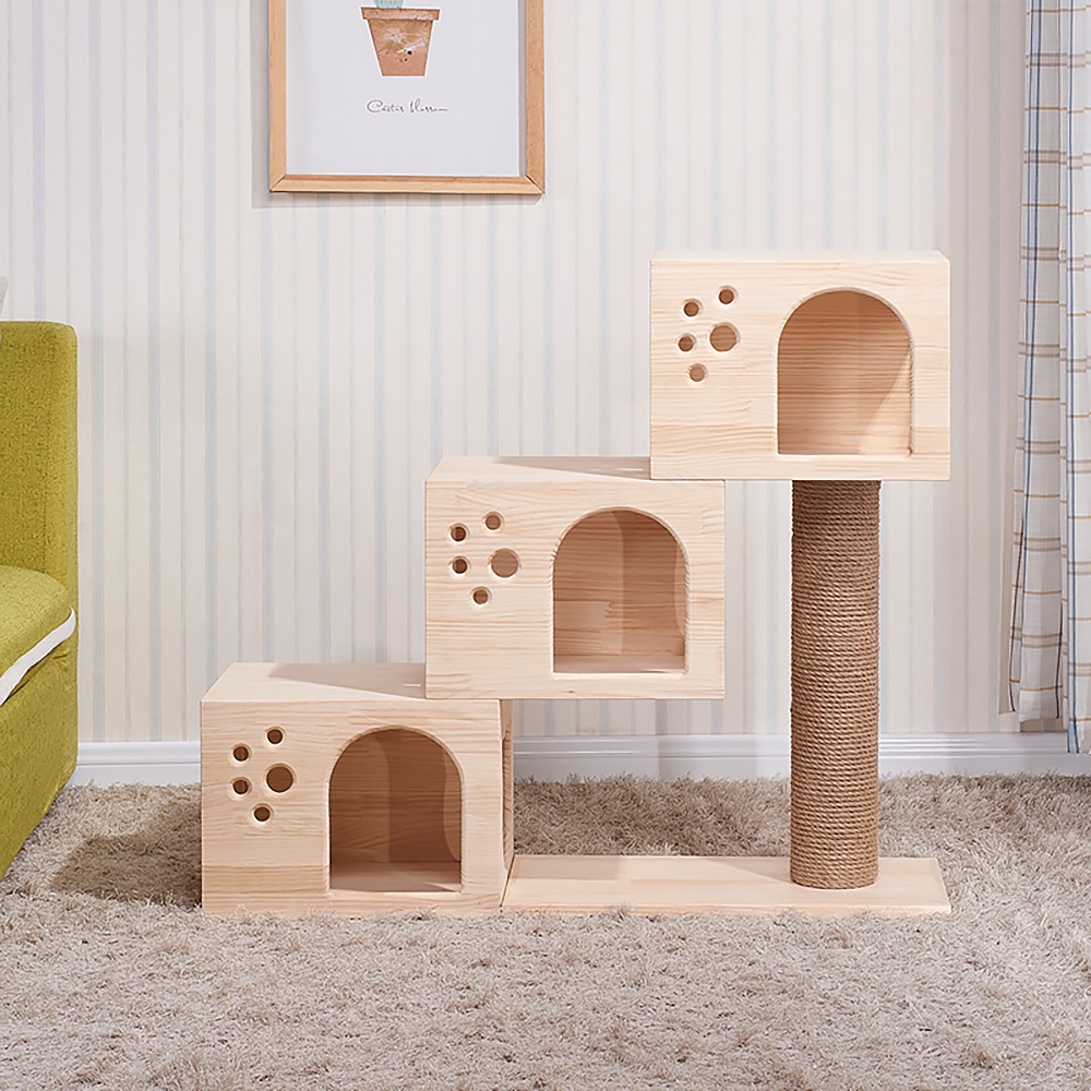 1300mm Multilevel Cat Tree Condo Pine Wood Cat Step Sisal Scratch Post ...