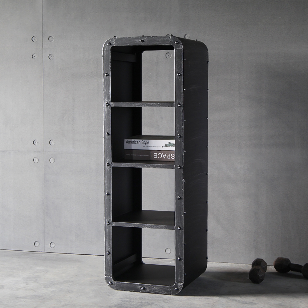 Industrial 4 Shelf Bookshelf Metal Bookcase Brushed Black Display Shelf