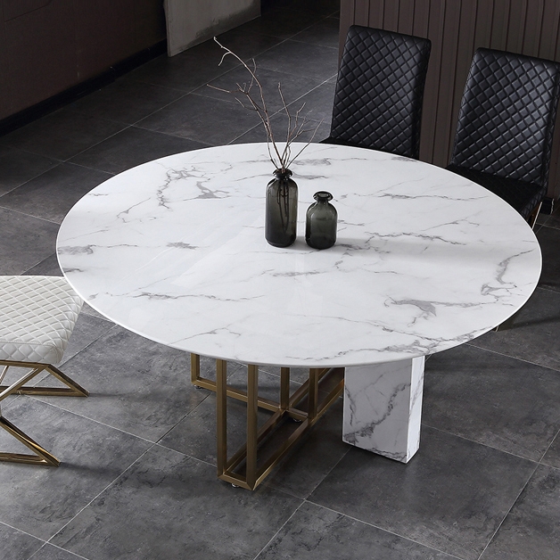 Modern Luxury 51" Round Dining Table with Faux Marble Top & Metal Base