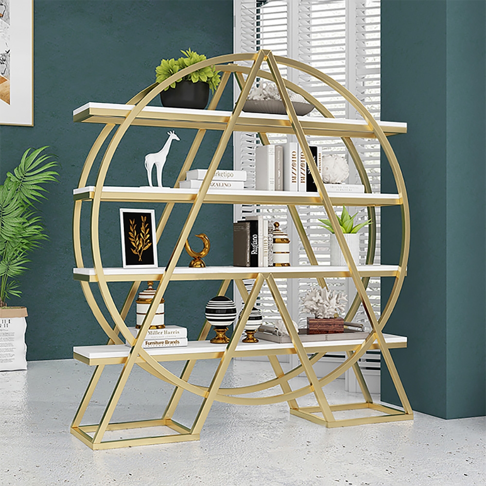 Round Etagere Bookshelf in White & Gold