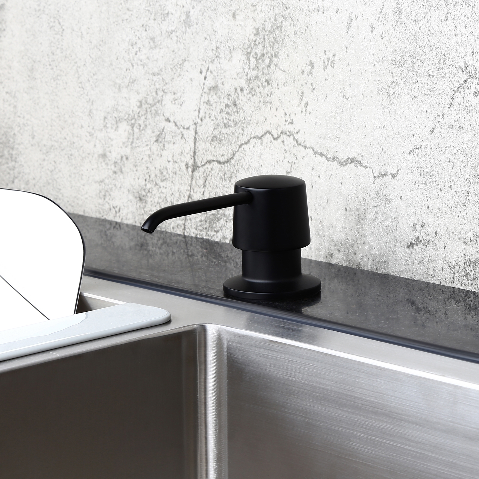 Modern Matte Black Deck Mount Sink Soap Dispenser With Solid Brass Self-priming Pump 12 Oz Bottle