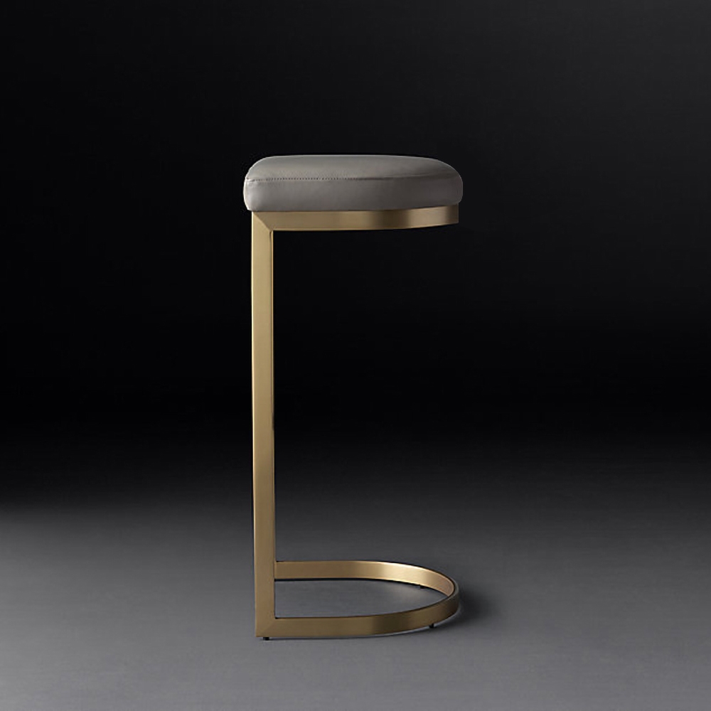 Modern Upholstered 26" Gray Bar Stool with Gold Legs