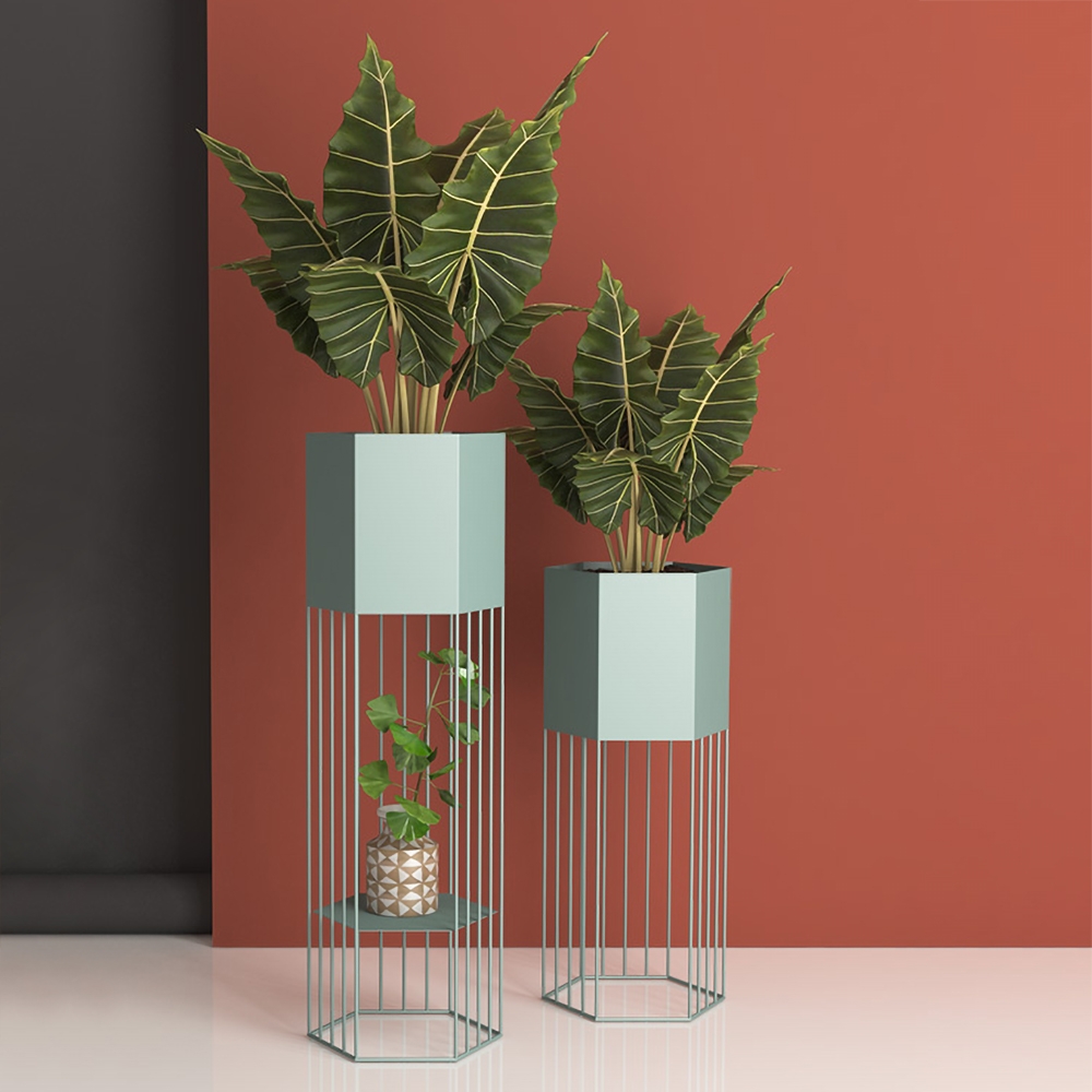 Metal Plant Stand With Shelf Green Plant Pot Stand For Indoor In Large