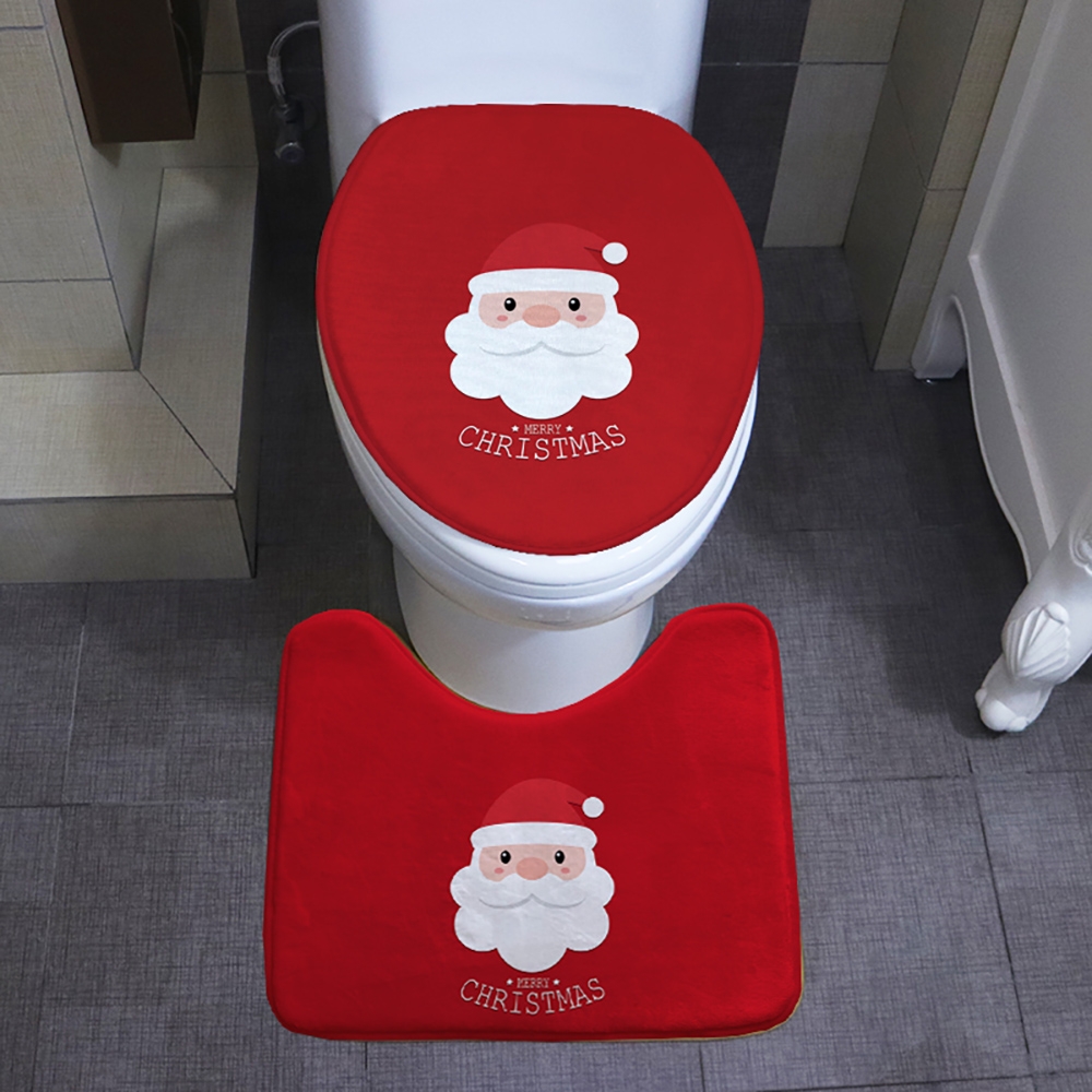 Christmas Decoration Christmas Toilet Seat Cover Set Multiple Non-slip Soild 4 Piece Bath Rug Set