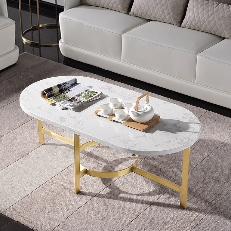 

35.4" Modern Oval Coffee Table Marble Top with Creative Gold Tone Stainless Steel Base