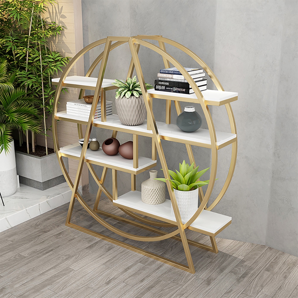 

Round A-Letter Freestanding Etagere Bookshelf in White & Gold