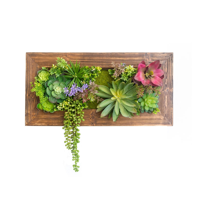 Rustic Style Artificial Succulent Wall Decorative Faux Succulent Hanging Planter In Rectangle Weathered Wood Succulent Wall Frame
