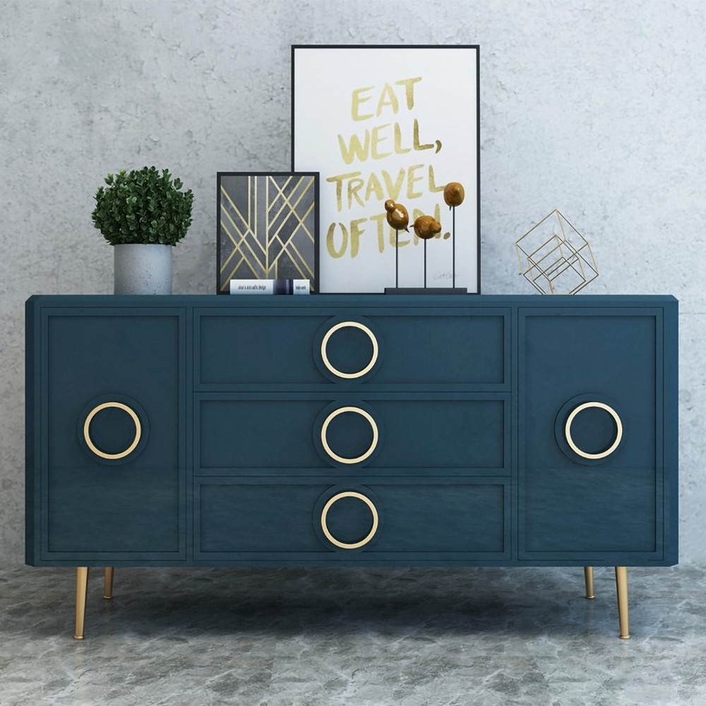 Rindix Blue Sideboard Cabinet Gold Credenza Drawers & 2 Doors 1200mm Mid-Century