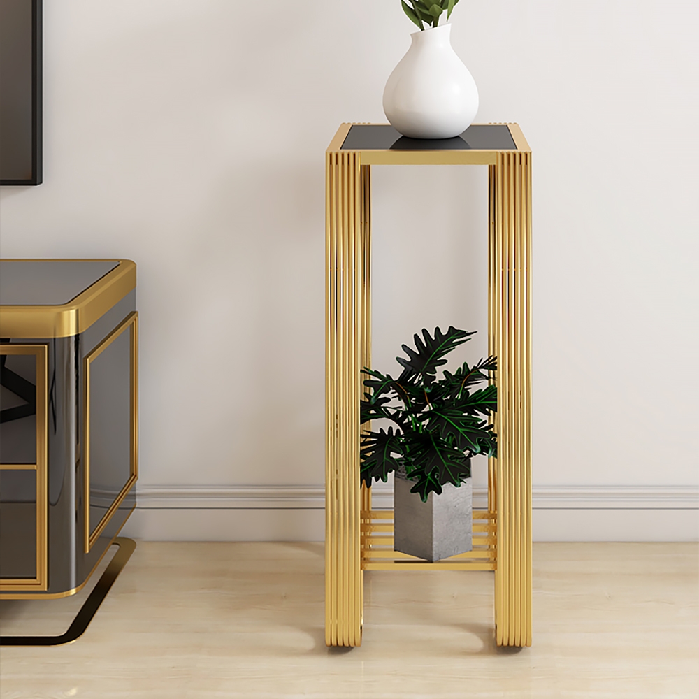 

2-Tier Plant Stand with Gold Metal Corner Plant Stand Indoor / Outdoor
