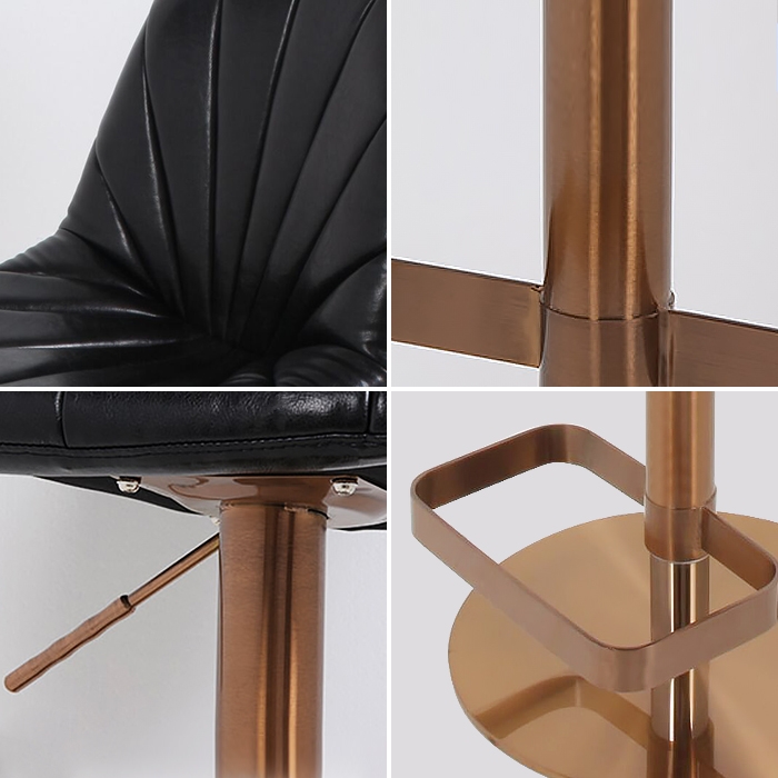 Adjustable Height Faux Leather Swivel Bar & Counter Stool Upholstered Stainless Steel in Rose Gold
